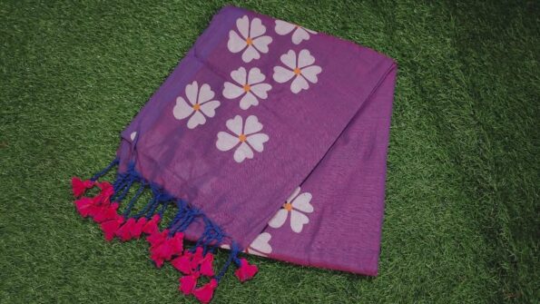 Sheuli Hand Print CK Khadi Saree for Women - Purple Sheuli Hand Print CK Khadi Saree for Women - Purple for women