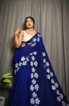 Sheuli Hand Print CK Khadi Saree for Women - Blue Sheuli Hand Print CK Khadi Saree for Women - Blue for women