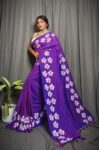 Sheuli Hand Print CK Khadi Saree for Women - Purple for women