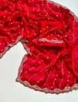 Designer Soft Fandy Satin Saree with Heavy Beads Embroidery Blouse - Red Designer Soft Fandy Satin Saree with Heavy Beads Embroidery Blouse - Red for women
