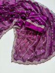 Designer Soft Fandy Satin Saree with Heavy Beads Embroidery Blouse - Red for women