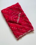 Designer Soft Fandy Satin Saree with Heavy Beads Embroidery Blouse - Red for women
