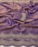 Party Wear NC Moss Satin Saree with Embroidery Work - Lavendar Party Wear NC Moss Satin Saree with Embroidery Work - Lavendar for women
