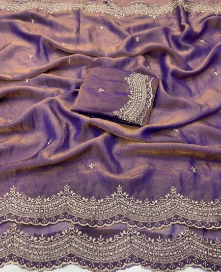 Party Wear NC Moss Satin Saree with Embroidery Work - Lavendar Party Wear NC Moss Satin Saree with Embroidery Work - Lavendar for women