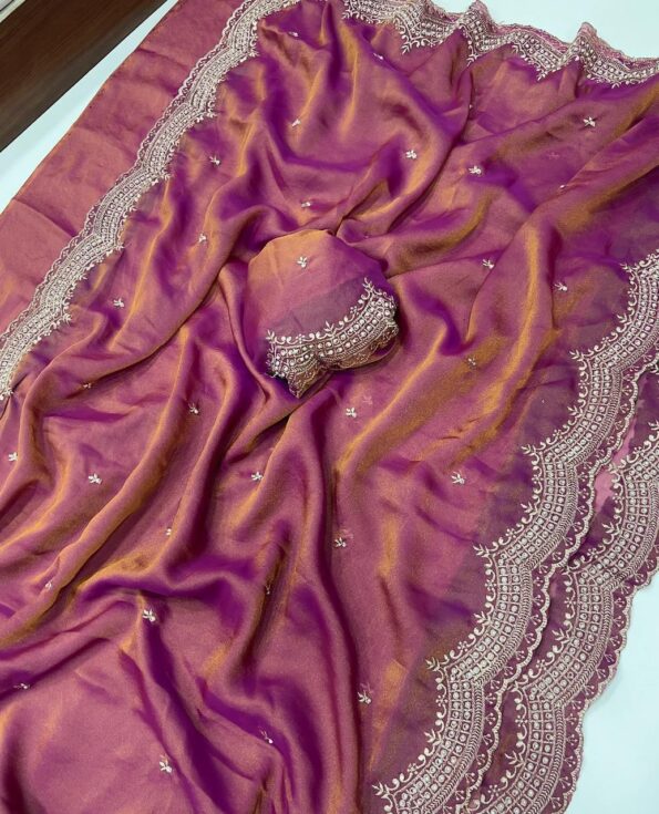 Party Wear NC Moss Satin Saree with Embroidery Work - Lavendar Party Wear NC Moss Satin Saree with Embroidery Work - Lavendar for women