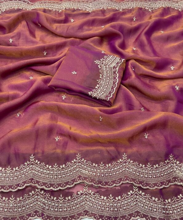 Party Wear NC Moss Satin Saree with Embroidery Work - Lavendar Party Wear NC Moss Satin Saree with Embroidery Work - Lavendar for women