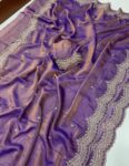 Party Wear NC Moss Satin Saree with Embroidery Work - Lavendar for women