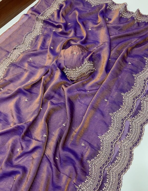 Party Wear NC Moss Satin Saree with Embroidery Work - Lavendar Party Wear NC Moss Satin Saree with Embroidery Work - Lavendar for women