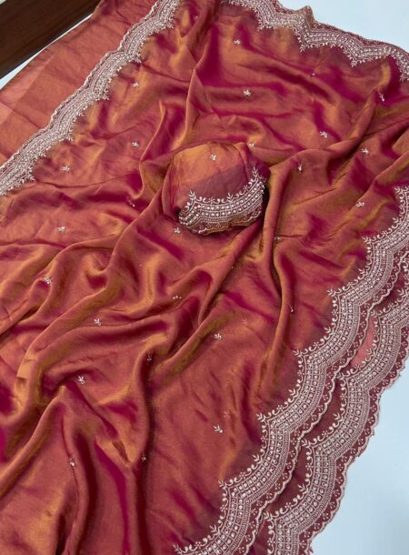 Party Wear NC Moss Satin Saree with Embroidery Work - Lavendar for women