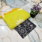 Sunflower Hand Print CK Khadi Saree with Kalamkari Blouse Piece | Premium Cotton Saree for women