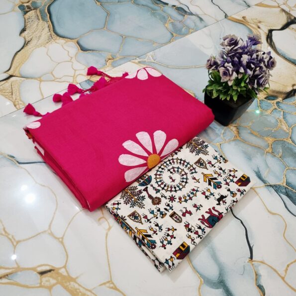 Sunflower Hand Print CK Khadi Saree with Kalamkari Blouse Piece | Premium Cotton Saree Sunflower Hand Print CK Khadi Saree with Kalamkari Blouse Piece | Premium Cotton Saree for women