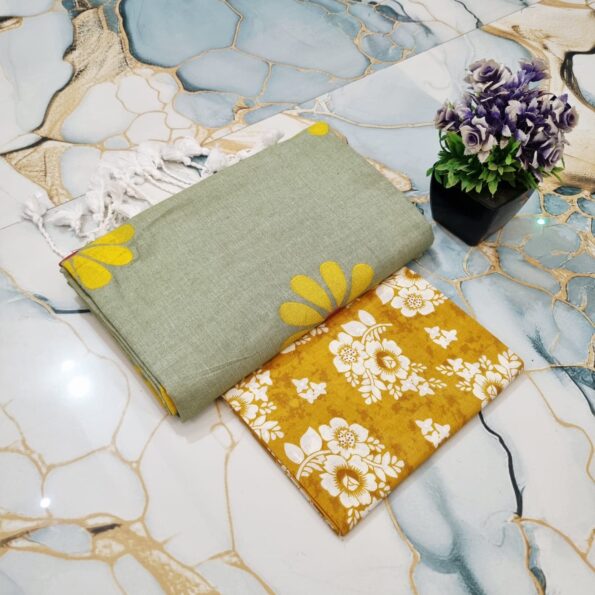 Sunflower Hand Print CK Khadi Saree with Kalamkari Blouse Piece | Premium Cotton Saree Sunflower Hand Print CK Khadi Saree with Kalamkari Blouse Piece | Premium Cotton Saree for women