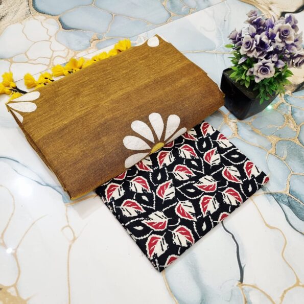 Sunflower Hand Print CK Khadi Saree with Kalamkari Blouse Piece | Premium Cotton Saree Sunflower Hand Print CK Khadi Saree with Kalamkari Blouse Piece | Premium Cotton Saree for women