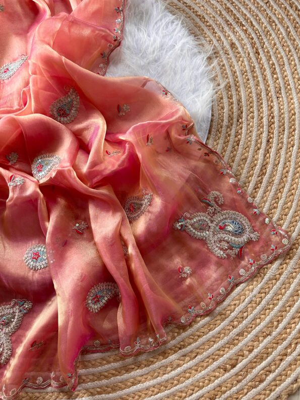 Super Soft Simmer Tissue Saree with Embroidery & Sequins Work - Peach Super Soft Simmer Tissue Saree with Embroidery & Sequins Work - Peach for women