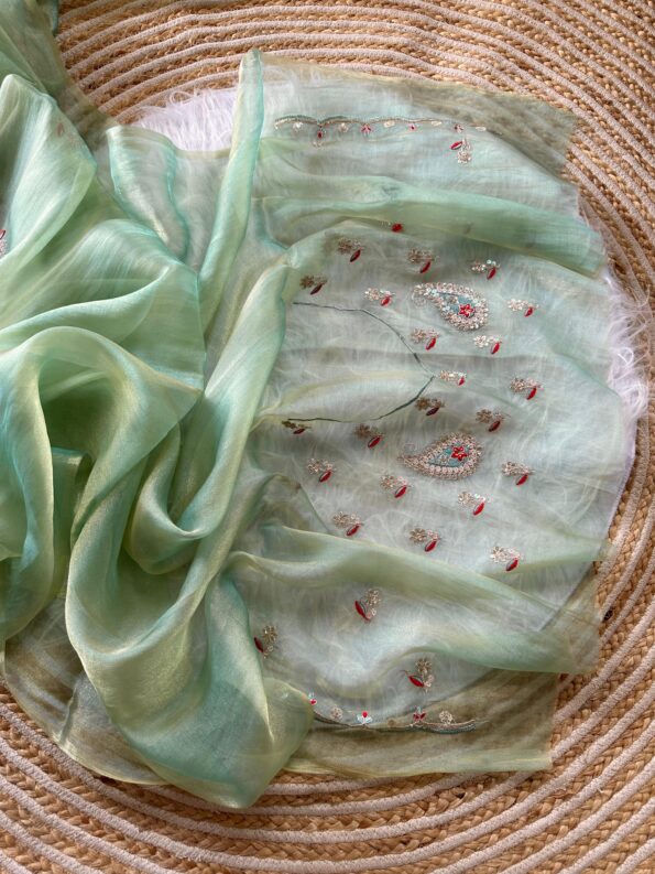 Super Soft Simmer Tissue Saree with Embroidery & Sequins Work - Peach for women