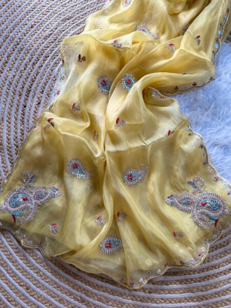 Super Soft Simmer Tissue Saree with Embroidery & Sequins Work - Peach for women