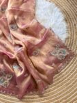 Super Soft Simmer Tissue Saree with Embroidery & Sequins Work - Peach for women
