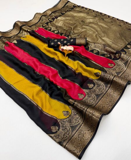 Party Wear Banarasi Georgette Sarees with Zari Border & Lahariya Design for women
