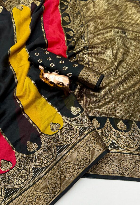 Party Wear Banarasi Georgette Sarees with Zari Border & Lahariya Design Party Wear Banarasi Georgette Sarees with Zari Border & Lahariya Design for women