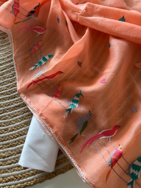 Orange Doriya Saree with Paisley Embroidered Border | Izzara for women
