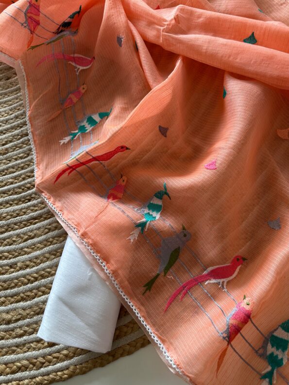 Orange Doriya Saree with Paisley Embroidered Border | Izzara for women