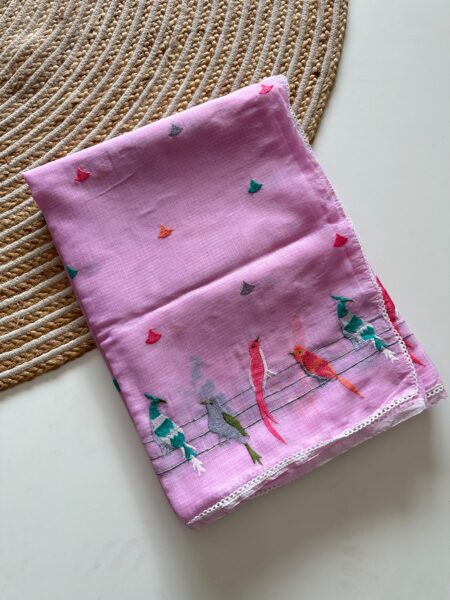 Pink Doriya Saree with Paisley Embroidered Border | Izzara for women