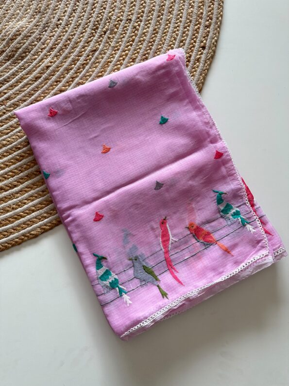 Pink Doriya Saree with Paisley Embroidered Border | Izzara Pink Doriya Saree with Paisley Embroidered Border | Izzara for women