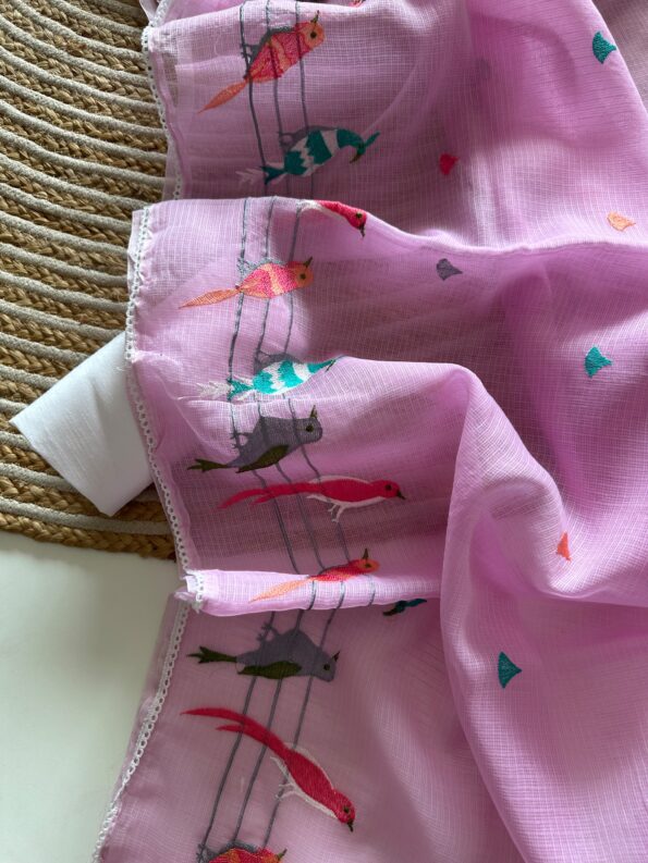 Pink Doriya Saree with Paisley Embroidered Border | Izzara Pink Doriya Saree with Paisley Embroidered Border | Izzara for women