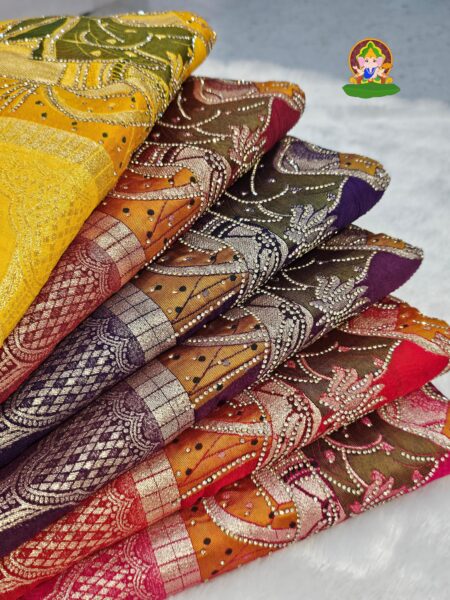 Pure Dola Viscose Meenakari Zecard Weaving Saree with Jarkan Diamond Work for women