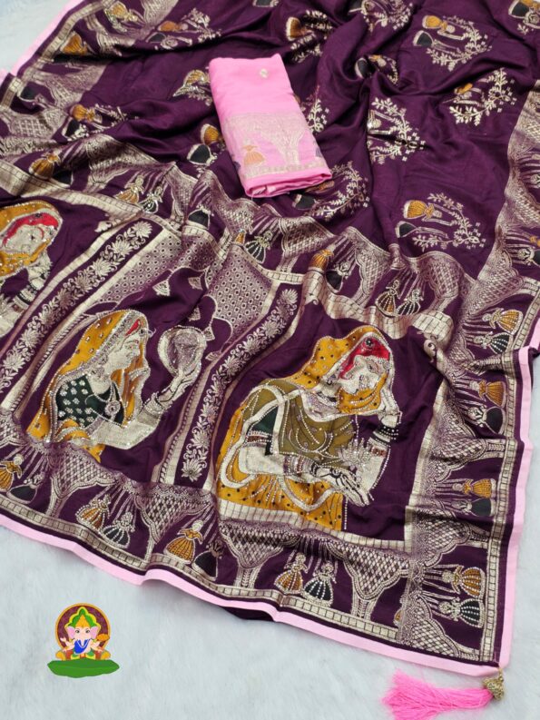 Pure Dola Viscose Meenakari Zecard Weaving Saree with Jarkan Diamond Work Pure Dola Viscose Meenakari Zecard Weaving Saree with Jarkan Diamond Work for women