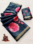 Black Manipuri Floral Digital Print Saree Black Manipuri Floral Digital Print Saree for women
