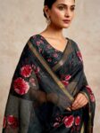 Black Manipuri Floral Digital Print Saree Black Manipuri Floral Digital Print Saree for women