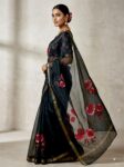 Black Manipuri Floral Digital Print Saree Black Manipuri Floral Digital Print Saree for women