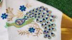 Kerala Set Saree - Traditional Kerala Kasavu Cotton Saree - Peacock - Green, Blue for women