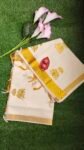 Kerala Set Saree - Traditional Kerala Kasavu Cotton Saree - Golden - Elephant for women