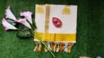 Kerala Set Saree - Traditional Kerala Kasavu Cotton Saree - Golden - Elephant for women